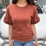 ผ้าคอตตอนเนื้อดี แต่งแขนระบายคอกลมพร้อมส่ง